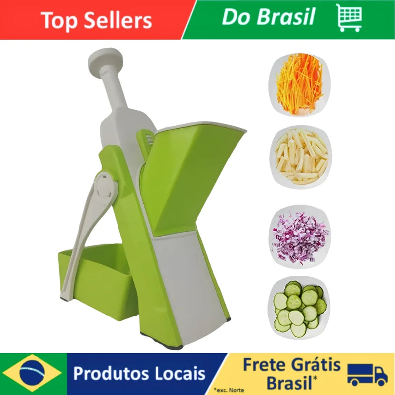 Multi Cortador Manual de Legumes e Verduras Fatiador 5 Funções Para Cortar Batata, Vegetais, Verduras e Frutas Inox