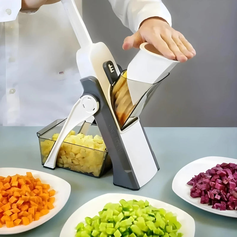 Multi Cortador Manual de Legumes e Verduras Fatiador 5 Funções Para Cortar Batata, Vegetais, Verduras e Frutas Inox