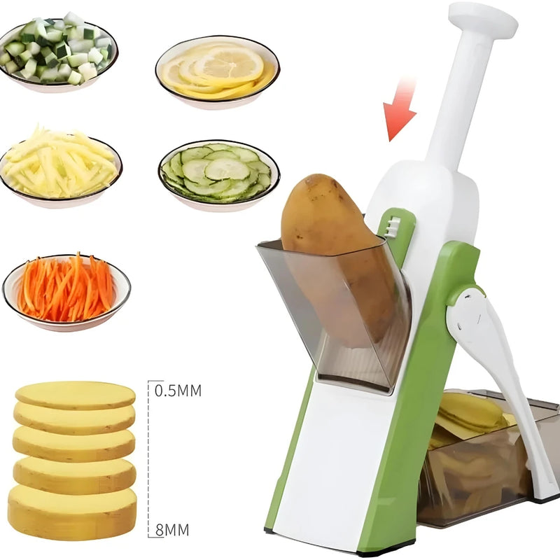 Multi Cortador Manual de Legumes e Verduras Fatiador 5 Funções Para Cortar Batata, Vegetais, Verduras e Frutas Inox