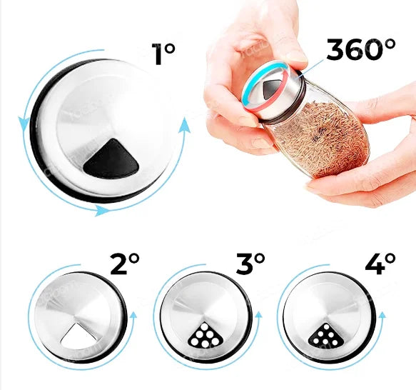 Porta Condimentos e Temperos Cozinha Giratório - Suporte com 6 Potes em Vidro + Suporte